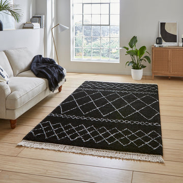 Scandi-Boho RL02 Modern Moroccan Berber Soft Plush Shaggy Black/Cream Rug-Rug Love Exclusive-Rug Love - The Most Loved Rug Store